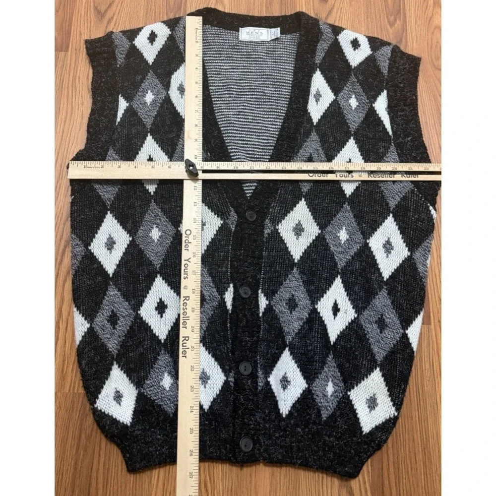 Vintage Sears Mens Large Argyle Cardigan Sweater Vest Made In USA